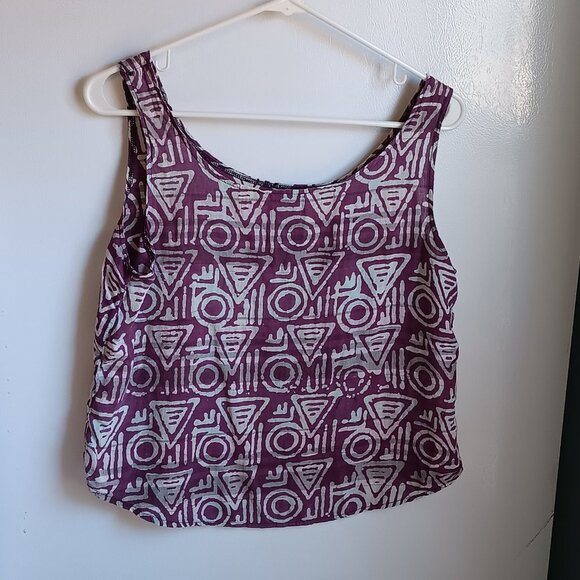 Ladies Visions Geometric Purple White Crop Tank Top Lightweight‎ Large C23 - Picture 2 of 6